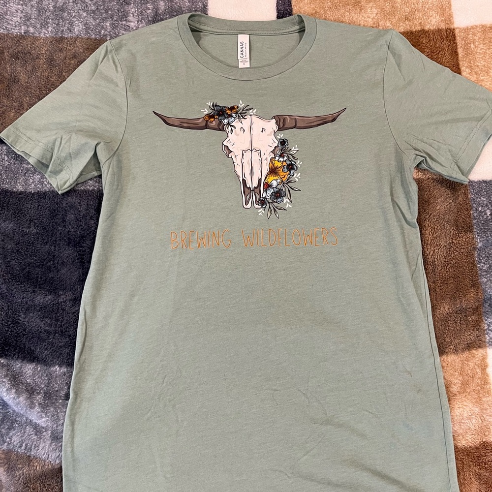 Flowers and Cow Skull Graphic T-Shirt